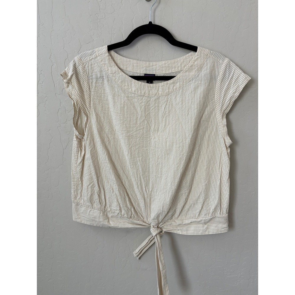 Patagonia Organic Cotton Seersucker Tie-Front Top Striped Blouse Top Sz M